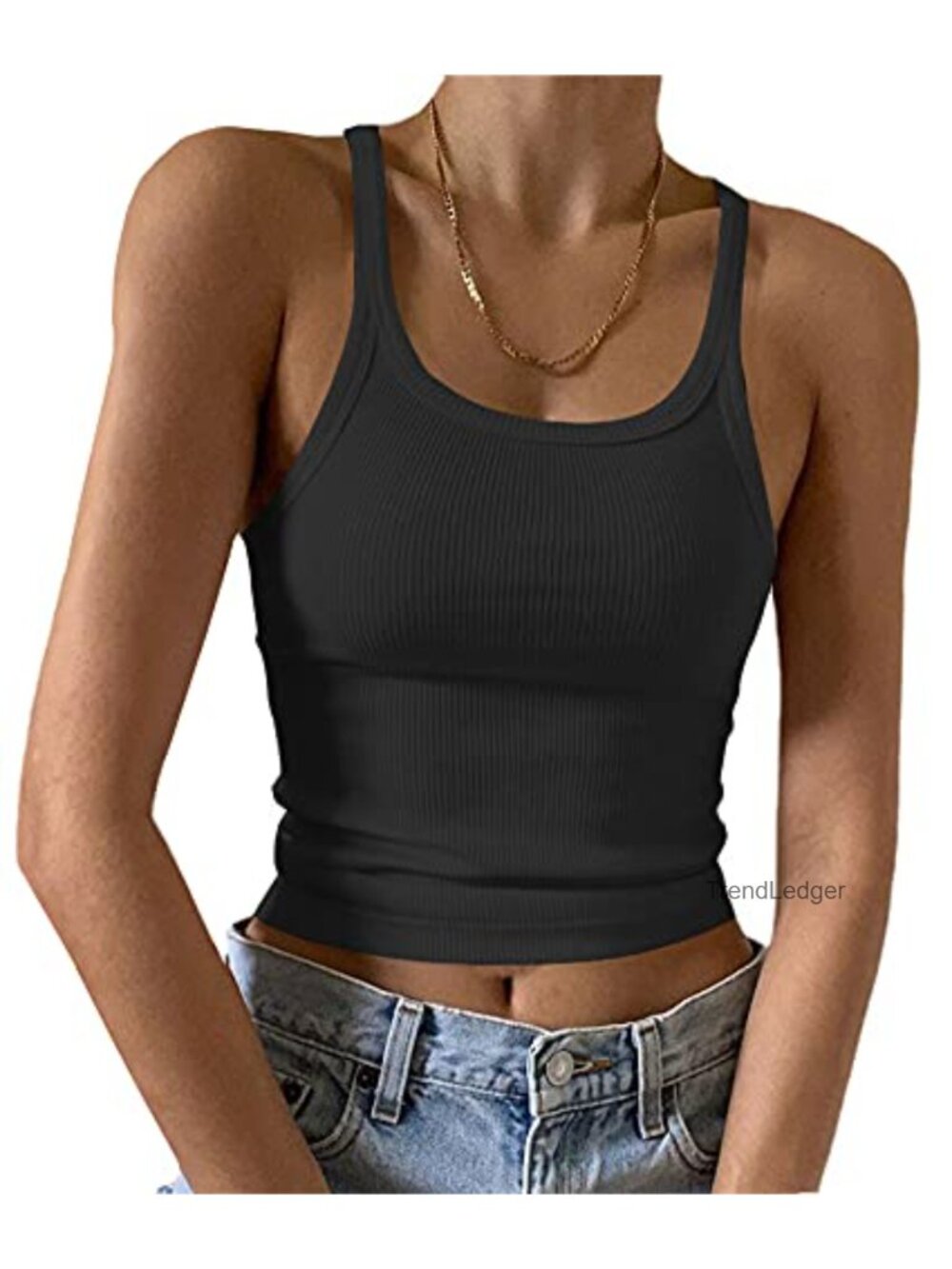 Ribbed Knit Scoop Neck Sleeveless Fitted Tank Top Cami